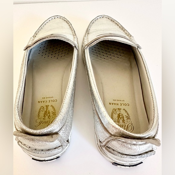 Cole Haan Pinch Weekender Metallic Silver Leather Boat Shoes Loafers - Picture 8 of 10